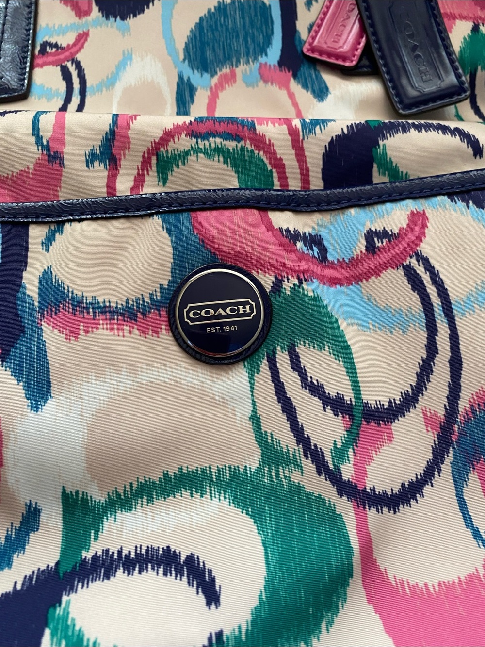 COACH Poppy Swirl Tote — Pink, Teal & Navy on Cream